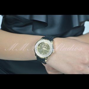 Black/Gold rhinestone watch